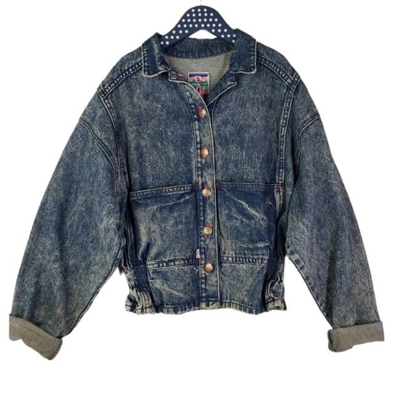 Vintage Levi's Kids Denim Jacket L Acid Wash Tapered Peplum Elastic Waist - Picture 1 of 13